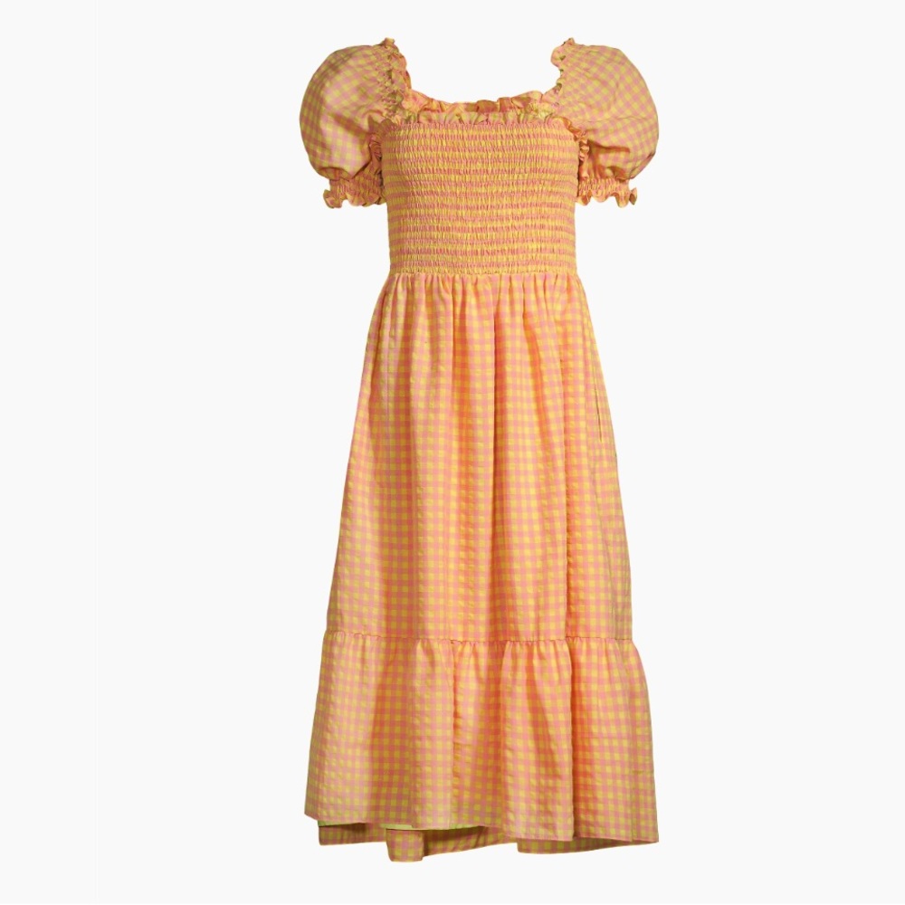 NWT Rachel Parcell Smocked Gingham Print Midi Dress with Pockets